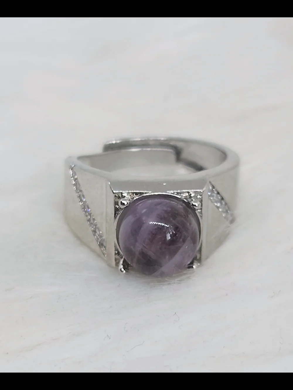 Natural Amethyst Adjustable Ring | Silver Tone Crystal Ring | Purple Gemstone
